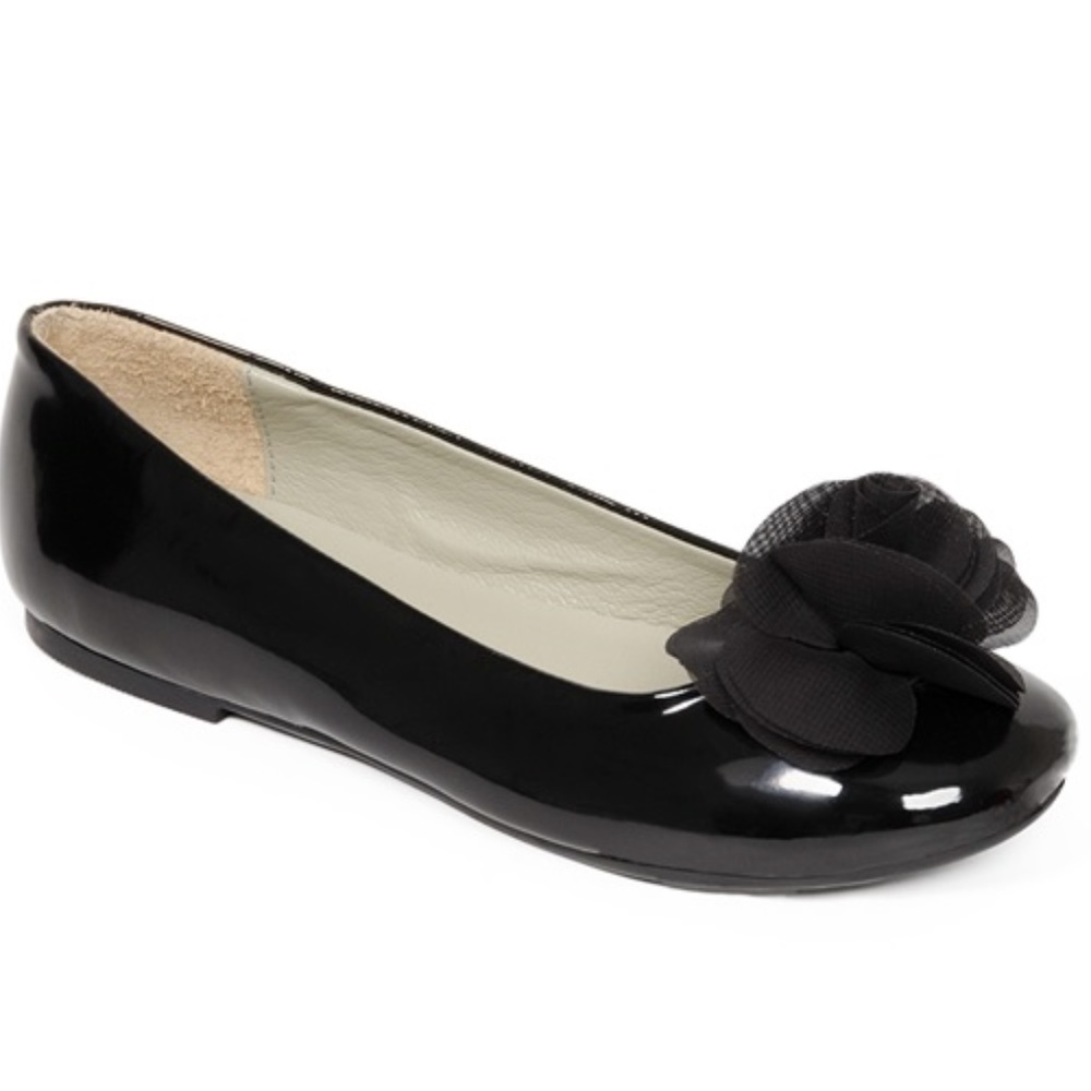 Nw Pazitos Silk Flower Flat Patent Black